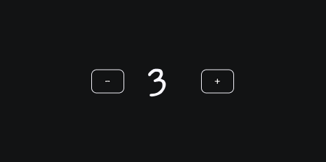 Counter after three increment clicks, with decrement and increment buttons on either side of the value three.
